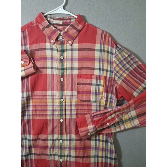 J. Crew Indian Madras Shirt Mens Large Red Plaid Button Up Slim Fit Long Sleeve - Picture 2 of 8